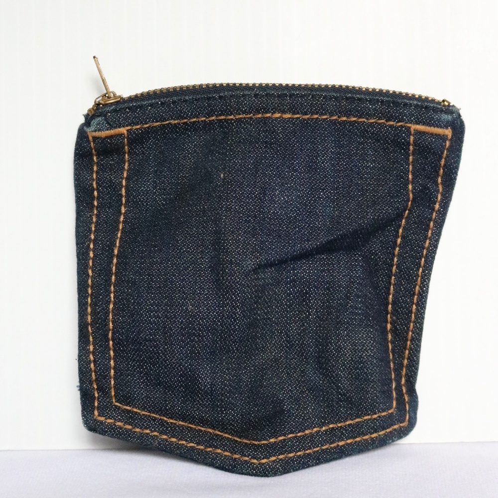 GUESS Vintage Blue Jean Denim Pocket Coin Purse Pouch Zippered Wallet - Picture 2 of 4